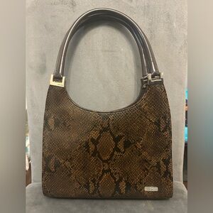 Vintage Nine West Small Brown Faux Leather Snakeskin Print Handbag